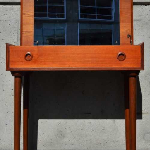 Danish Modern Teak Two-Tone Compact Vanity / Desktop with Conical Legs
