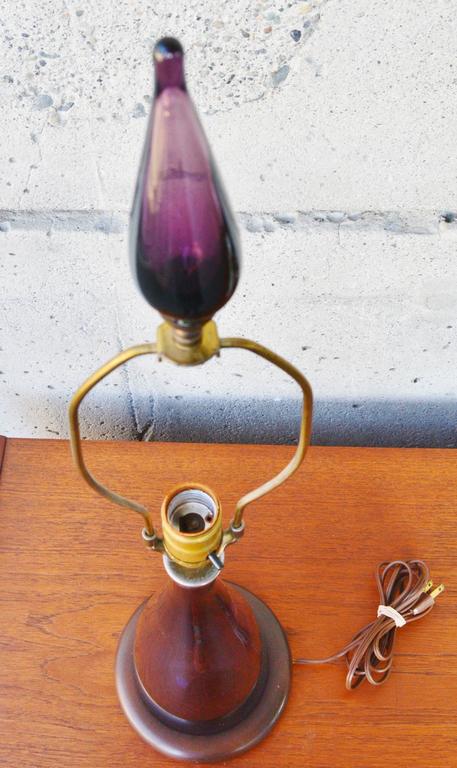 Blenko Amethyst Handblown Glass Lamp with Finial - Image 7