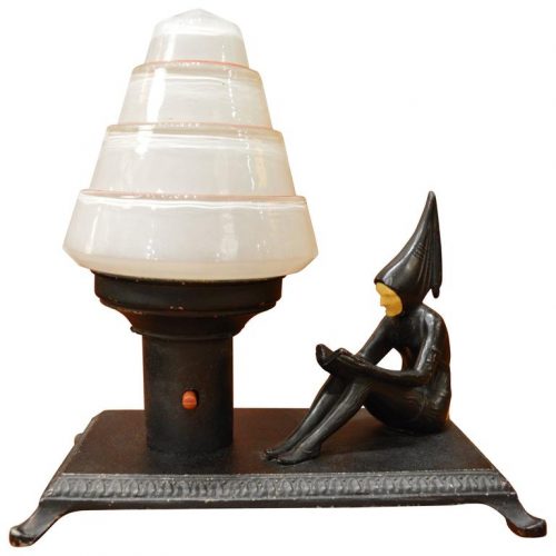 Art Deco Harlequin Lamp with Tiered Glass Shade, 1920s JB Hirsch