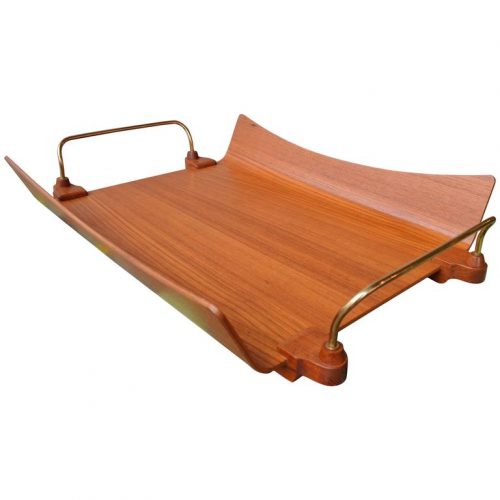 Large Bentply Teak and Brass Tray