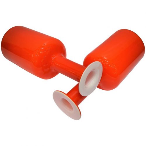 Two Danish Orange Holmegaard Gulvases Cased in White, Otto Brauer