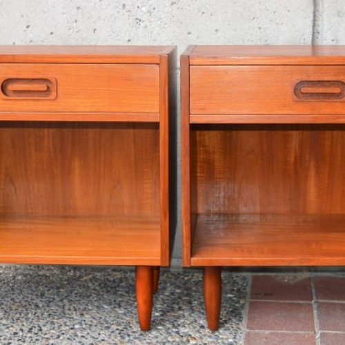 Pair of Danish Teak One Drawer & Cubby Nightstands /Bedside Tables by Dyrlund