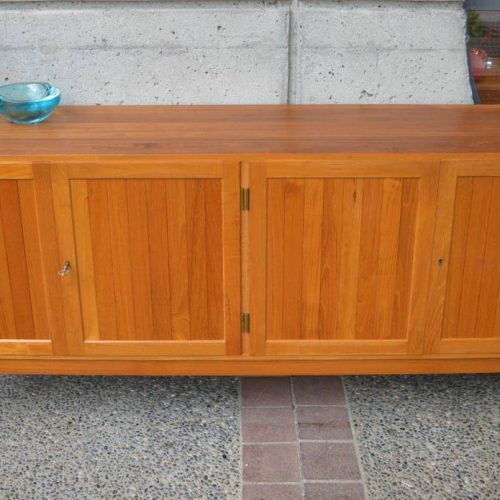 Impeccable Danish SOLID TEAK finger joint 4 door CREDENZA
