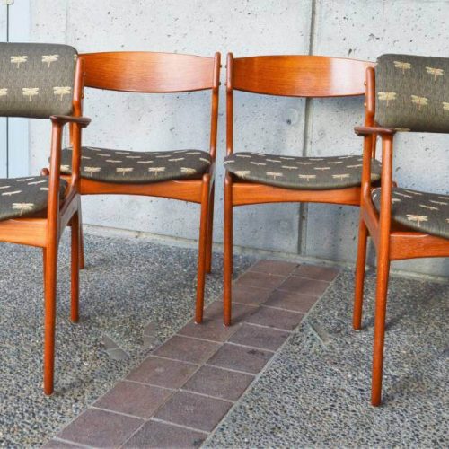 Set 4 rare Erik Buch wood backrest DINING CHAIRS - 2 w/arms