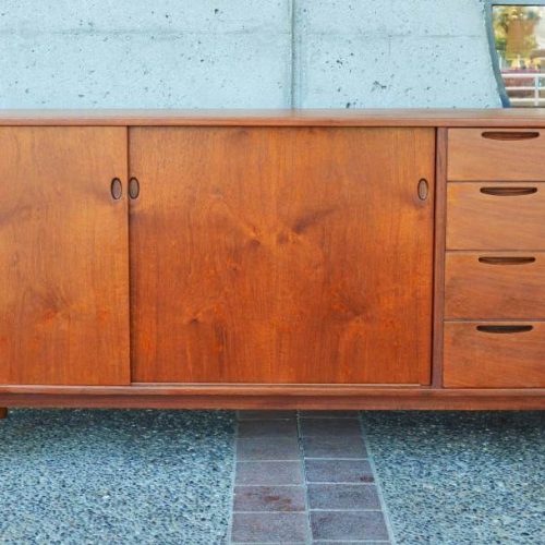 Rare 1950s Ib Kofod Larsen quality TEAK CREDENZA w/ Drawers & Sliders
