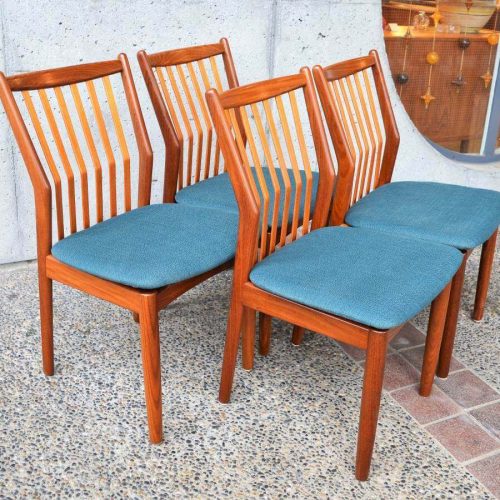 Stellar set of 4 Danish TEAK DINING CHAIRS by Svend Madsen in TEAL