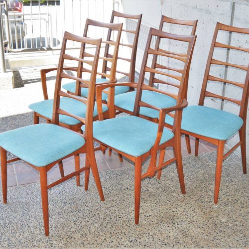 Stellar set 6 Danish Modern TEAK Lis DINING CHAIRS-Koefoeds