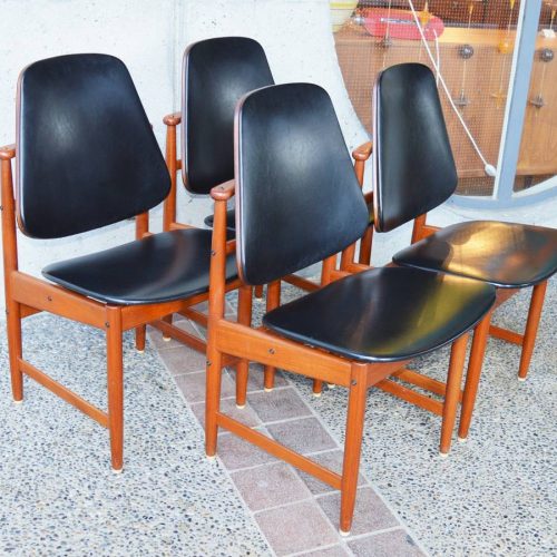 Stellar set of early TEAK Shield back DINING CHAIRS by Hovmand-Olsen