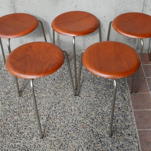 Rare set of 5 Arne Jacobsen TEAK DOT STOOLS for Fritz Hansen