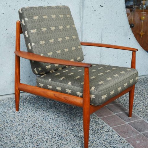 Lovely Danish Grete Jalk TEAK frame restored LOUNGER dragonfly print