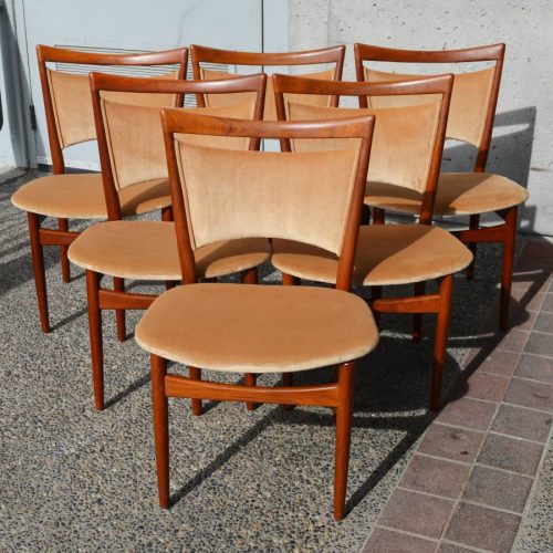 Killer set 6 Finn Juhl TEAK rare SW86 DINING CHAIRS light mocha velvet