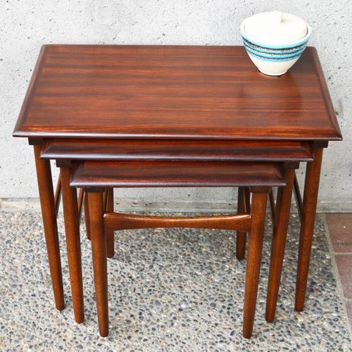 Stunning Danish Modern ROSEWOOD set of 3 NESTING TABLES -bowtie braces