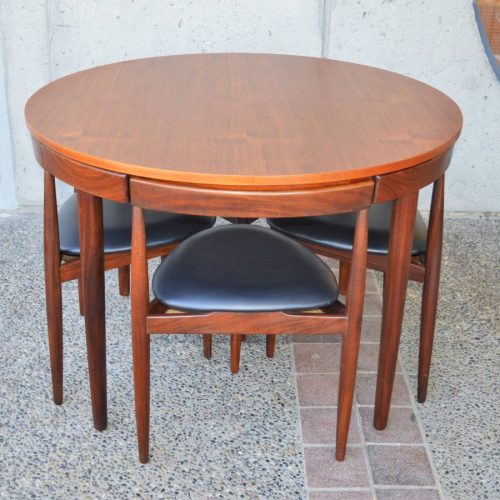 Iconic TEAK Hans Olsen Roundette DINING SET w/ 4 three legged CHAIRS