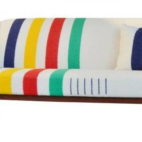 Fab Danish Mod TEAK SOFA upholstered in a BAY BLANKET