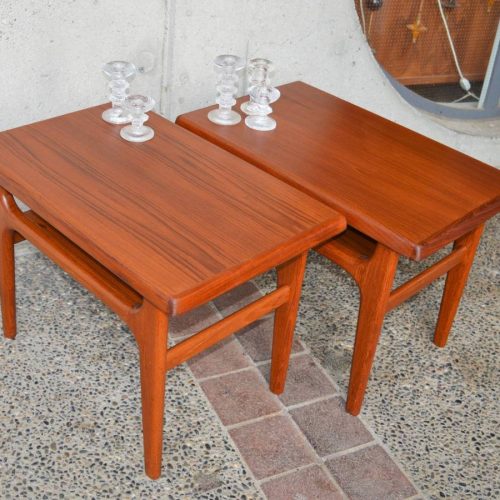 Handsome PAIR Danish Modern TEAK SIDE TABLES w/shelves