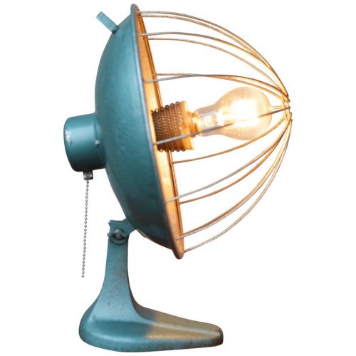 Post Industrial Turquoise Metal Heater Converted to a Table Lamp w/ Edison Bulb 