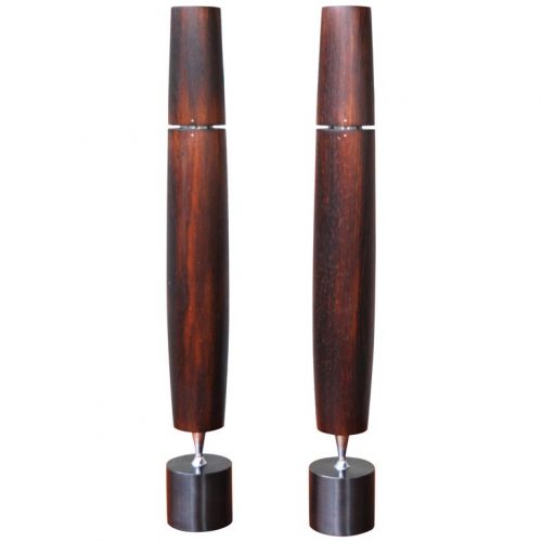 Pair of Ronson Modernist Exotic Hardwood Wenge Butane Varaflame Candlesticks 