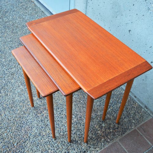 Set of 3 teak nesting tables w/knife edge detail - made in Norway