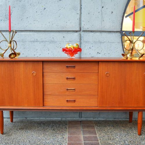 Fab Danish Mod TEAK CREDENZA-center drawers/flared edges/legs