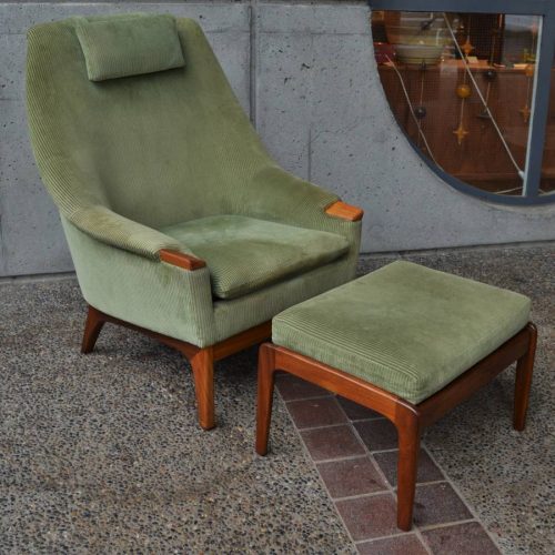 MCM WALNUT LOUNGE CHAIR & OTTO by Adrian Pearsall green
