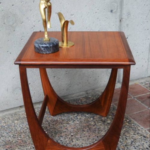 Sweet compact Danish Modern TEAK 2 tone SIDE TABLE /sleigh base