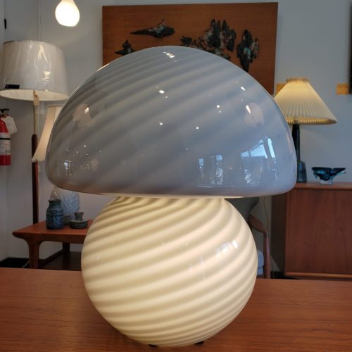 Murano Italy Hsndblown Grey & White Striped Mushroom Lamp