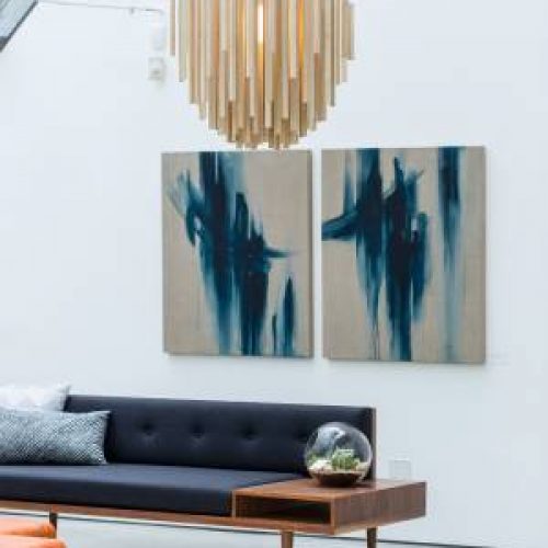 Hot MCM Custom Made Walnut & Wool Sofa w/Built-in Side Table