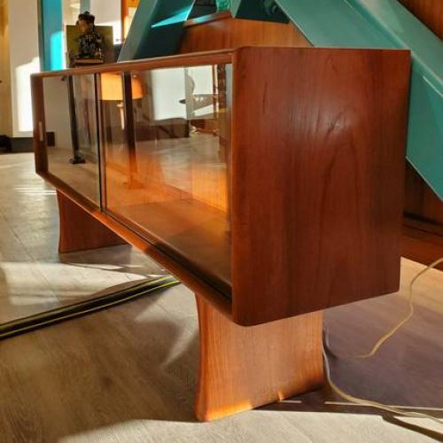 Lovely Danish Modern Teak Glass Cabinet/TV Stand/Bookcase