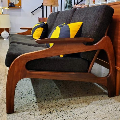 MCM Walnut 1209c Sculptural Sofa in Charcoal by Adrian Pearsall