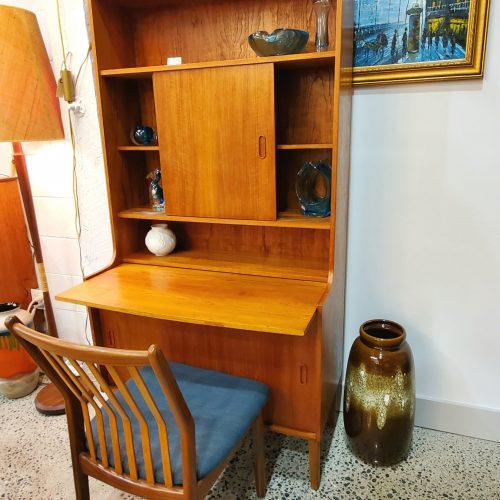 Practical Danish Modern Teak Secretary / Bookcase w/ 4 Sliders