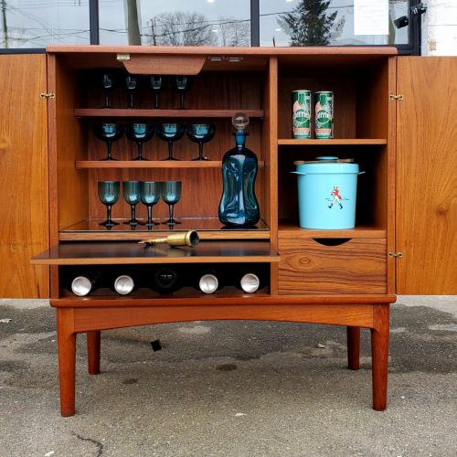 Johannes Andersen Teak Lit Mirrored Bar Cabinet