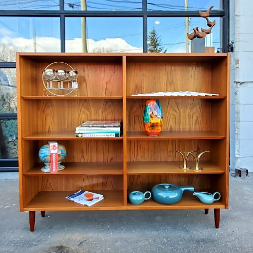 Danish Teak Bookshelf w/Angled Shelf Fronts by Hundevad & Co
