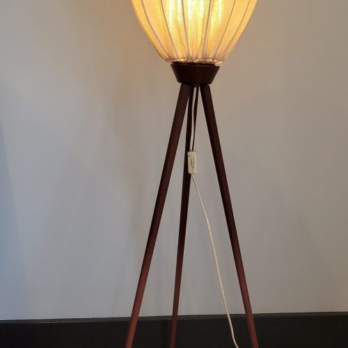 Hot Teak Cocoon Tripod Floor Lamp w/ Linen Shade