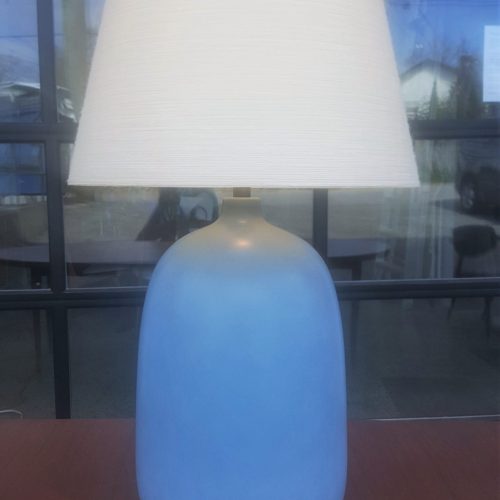 Rare Lotte Bostlund Ceramic Lamp in Light Blue w/ Fiberglass & Wool Shade