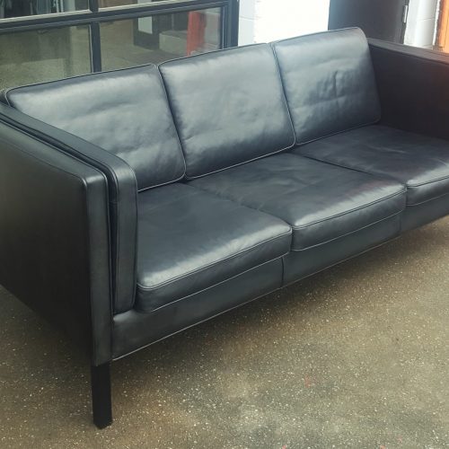 Quality Stouby / Borge Mogensen Style Black Leather 3 Seater Sofa