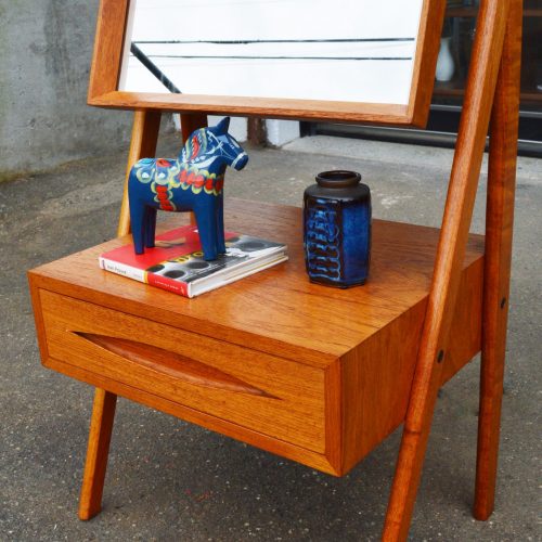 Rare Arne Vodder Teak Frame Adjustable Cheval Mirror w/ Drawer