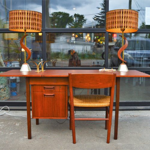 Teak Drop Leaf Desk w/ File Drawer & Finished Back