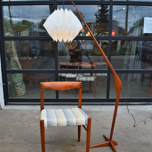 Custom Teak Tripod Floor Lamp w/ White Origami Danish Shade