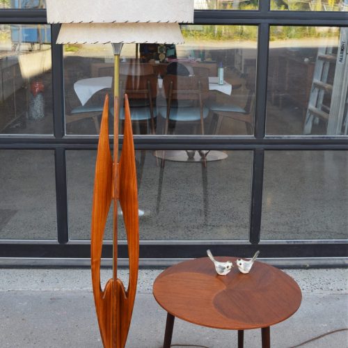 Sweet Round Tripod Teak Yin-Yang Veneer Side Table by KT