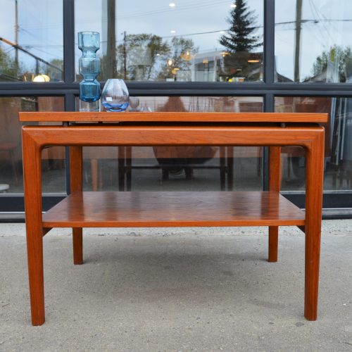 Quality Teak Floating Top Side Table w/ Hidden Drawer & Shelf by Ole Wanscher