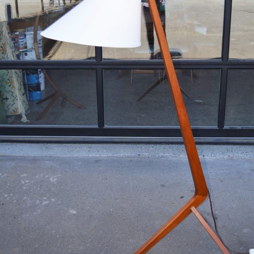 Teak Boomerang Tripod Floor Lamp w/ New Custom Bonnet Shade