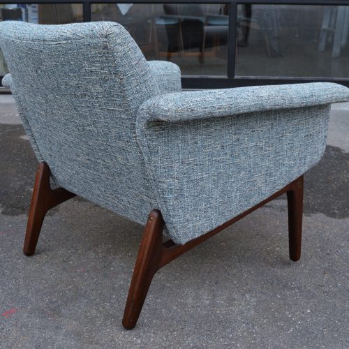 Danish Restored Flared Arm Upholstered Lounge Chair w/ Afromosia Teak Base