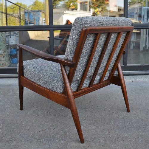 Restored Afromosia Teak Sculptural Lounge Chair in Tweed