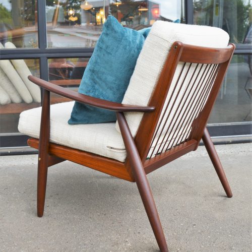 Afromosia Teak Boomerang Lounge Chair in Cream Tweed