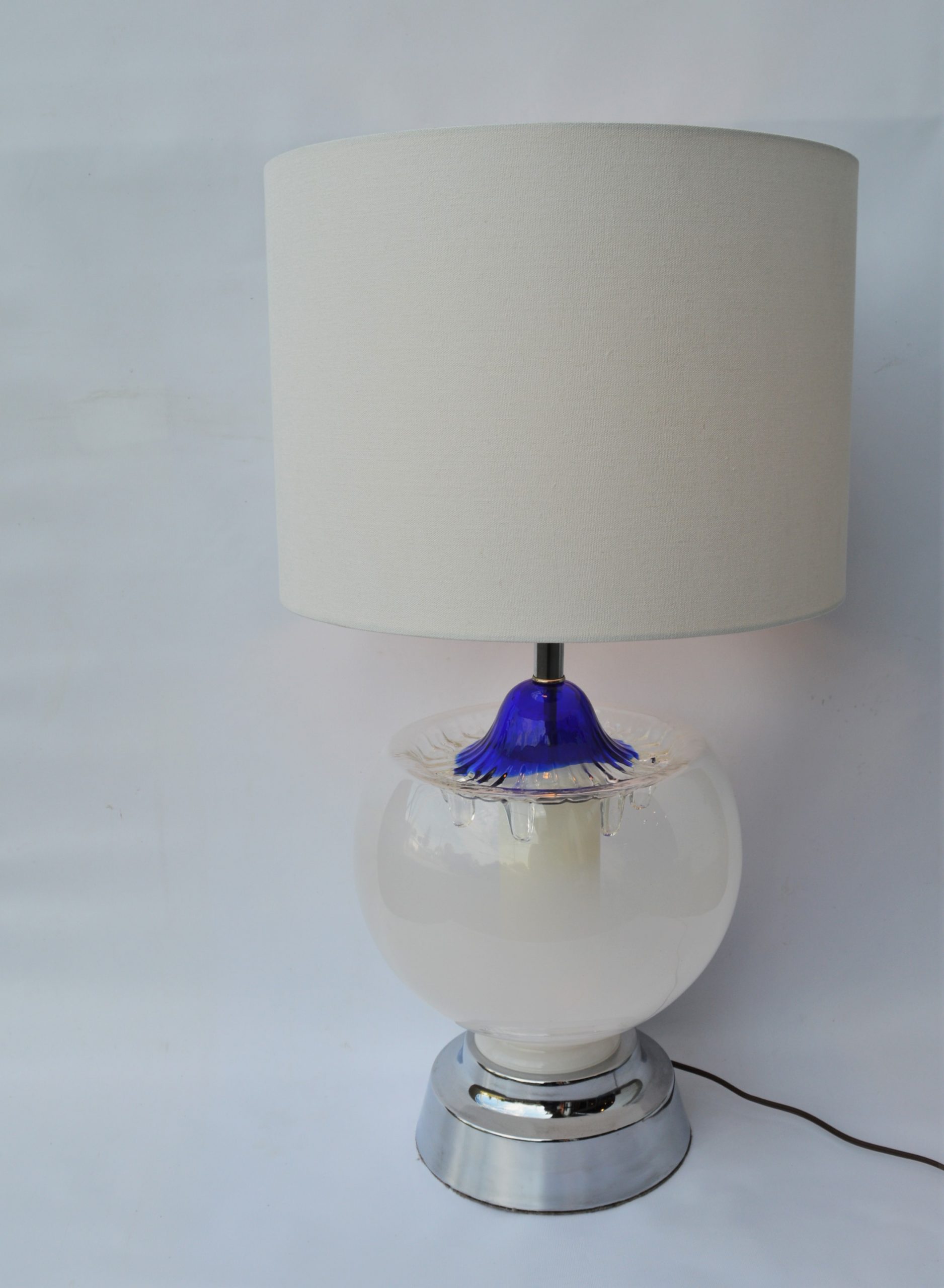 Striking Italian Blown Glass Mazzega Lamp in White/Clear/Cobalt