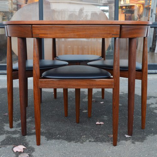 Teak Hans Olsen Roundette Dining Set w/ 4 Three Legged Nesting Chairs