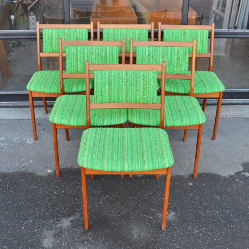 Fab Bright Green Upholstered Set of 6 Teak Dining Chairs