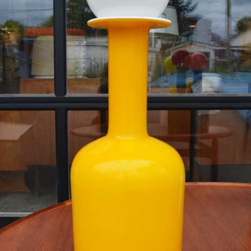 Butter Yellow 17" Holmegaard Gulvase w/ Rare White Stopper by Otto Brauer