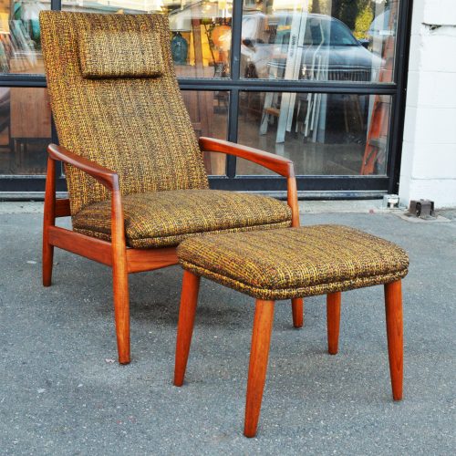 Teak Carved Frame 2 Position Recliner w/ Ottoman