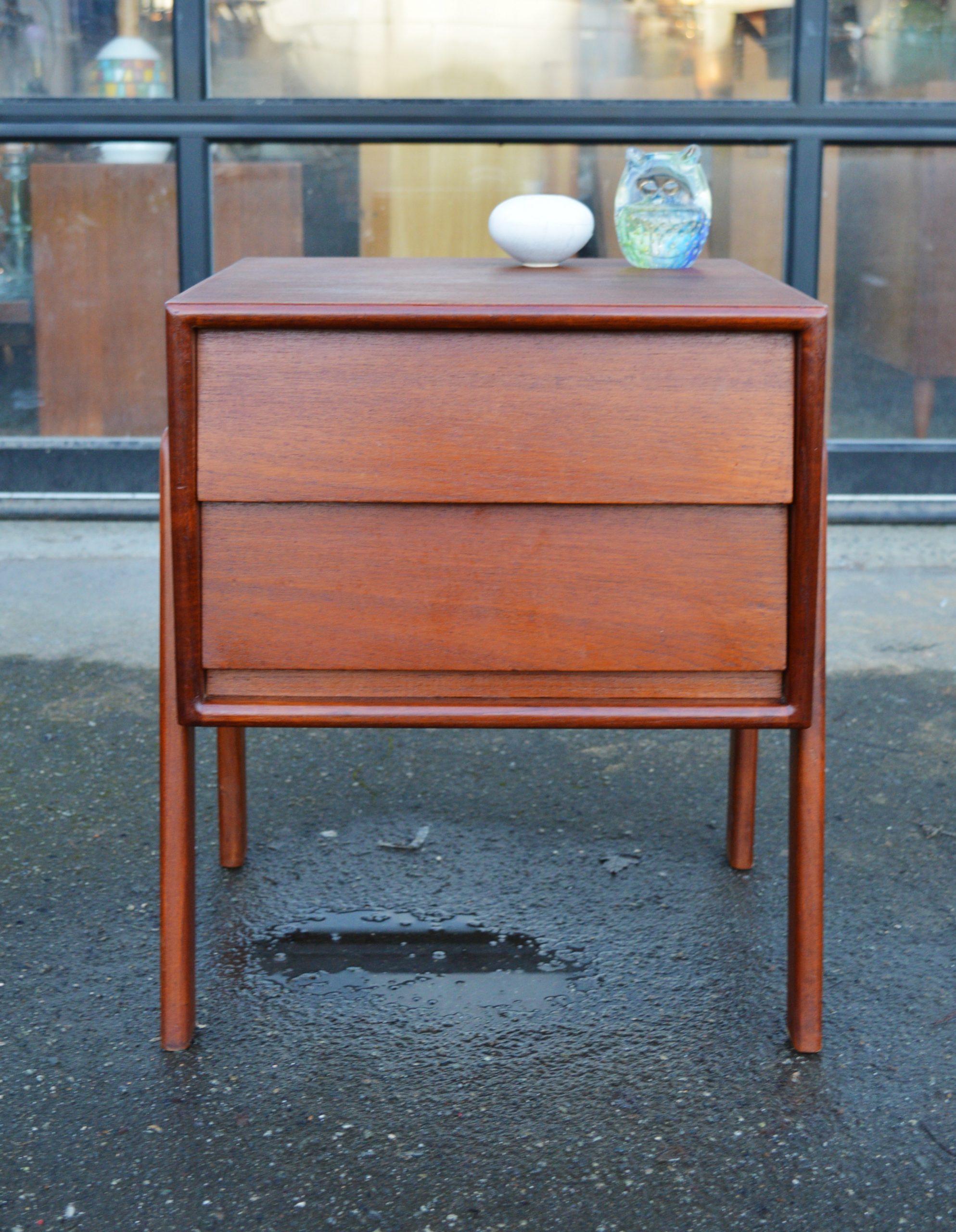 Lovely Teak Quality 2 Louver Drawer Bedside Table w/ A Frame Atomic Legs - Image 7